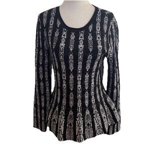 White House Black Market Stripe Print Peplum Pullover Sweater Black White Size M